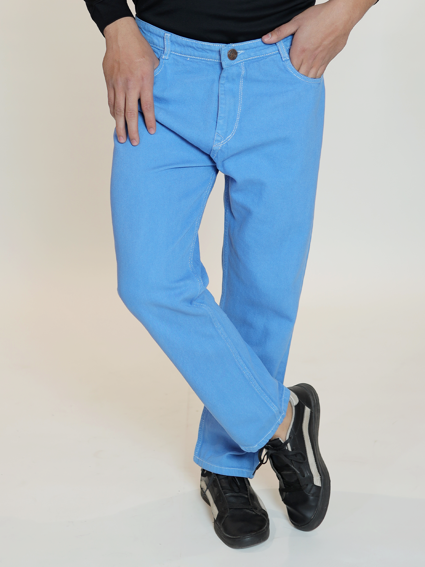 Bright azure straight-leg jeans