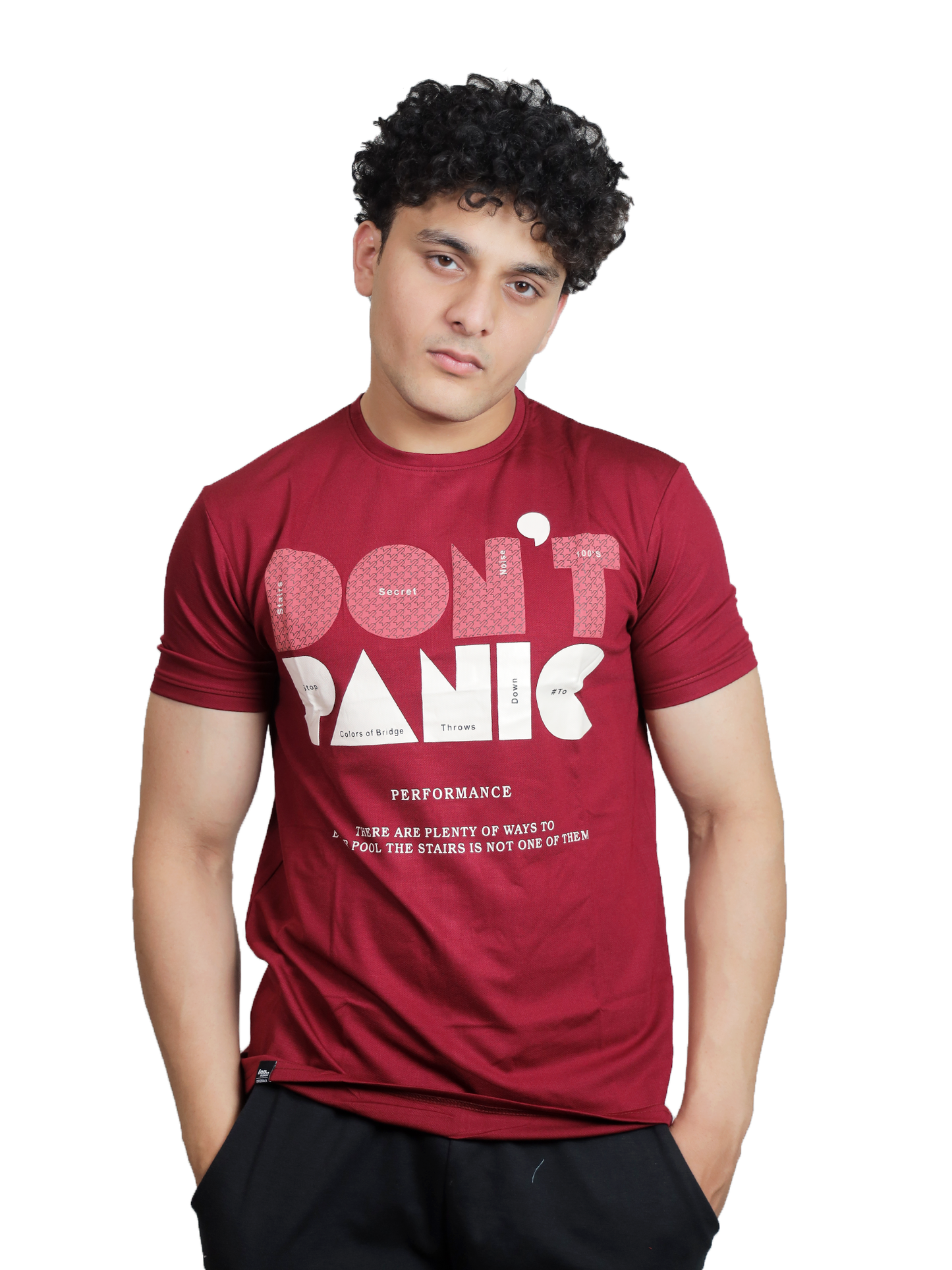 Maroon Safety Message Patterned Graphic Tee