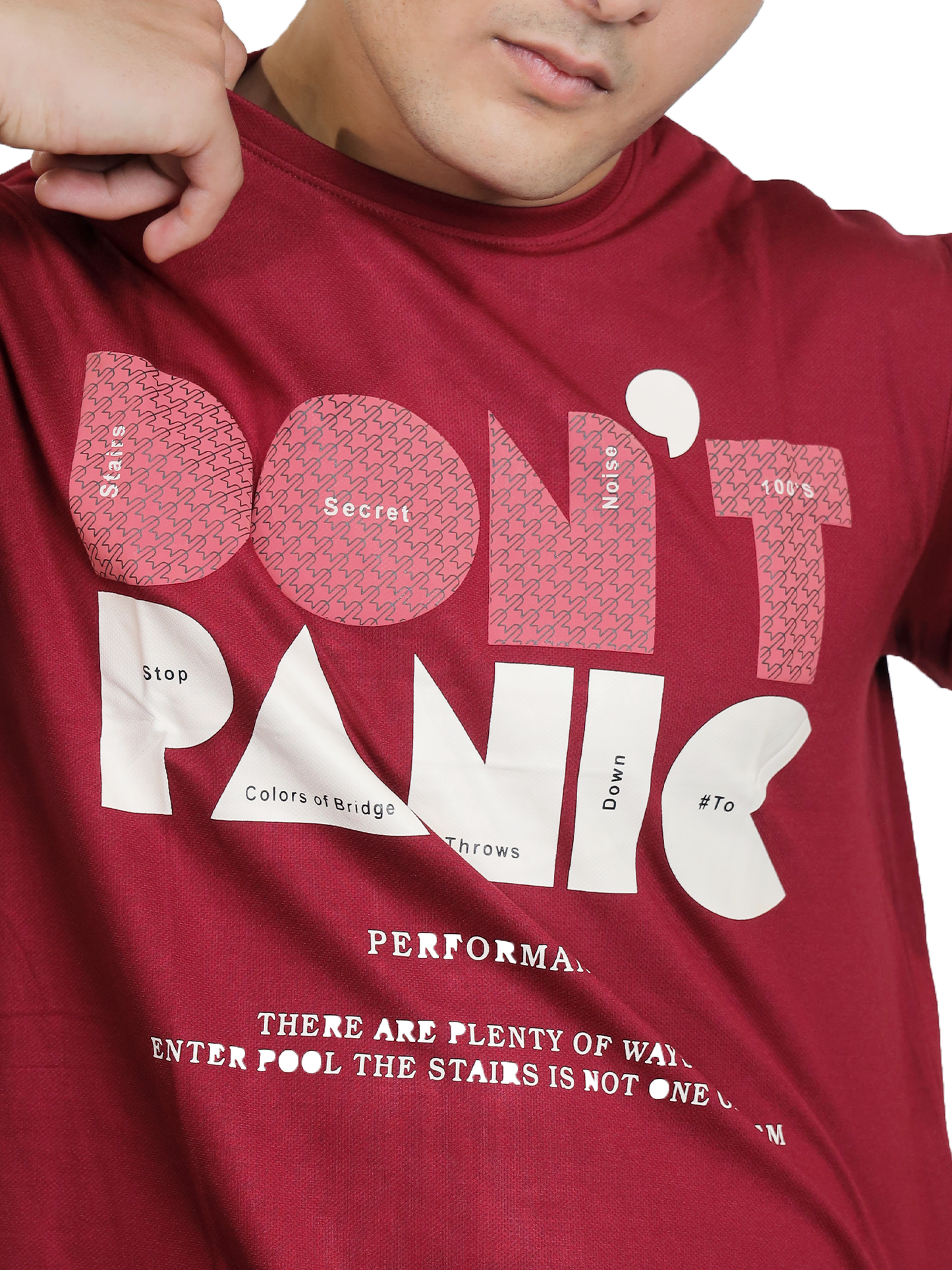 Maroon Safety Message Patterned Graphic Tee