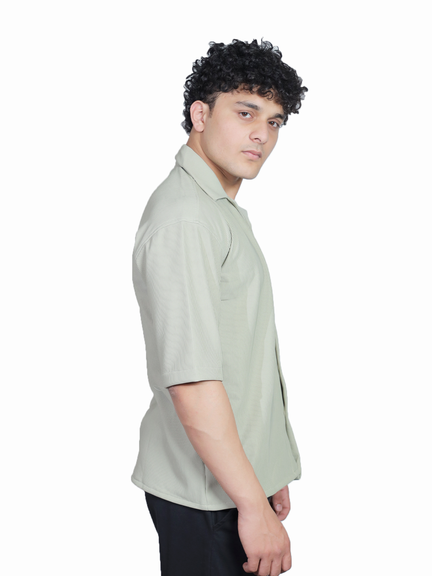 Olive Breeze Cuban Collar Oversized Shirt