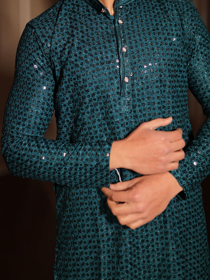 Peacock Teal Contemporary Classic Kurta Pajama