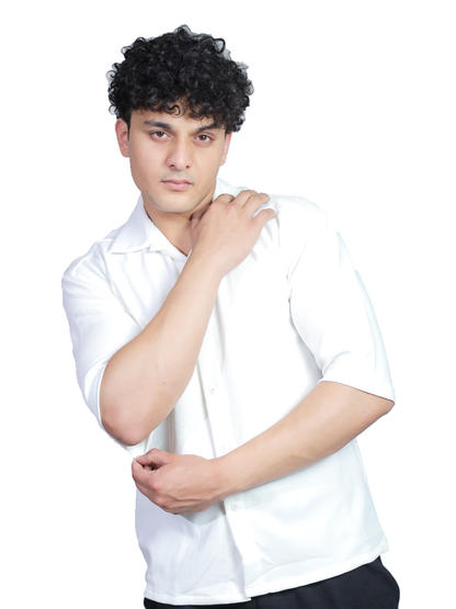Arctic White Cuban Collar Oversized Shirt