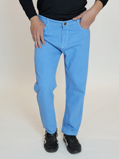 Bright azure straight-leg jeans
