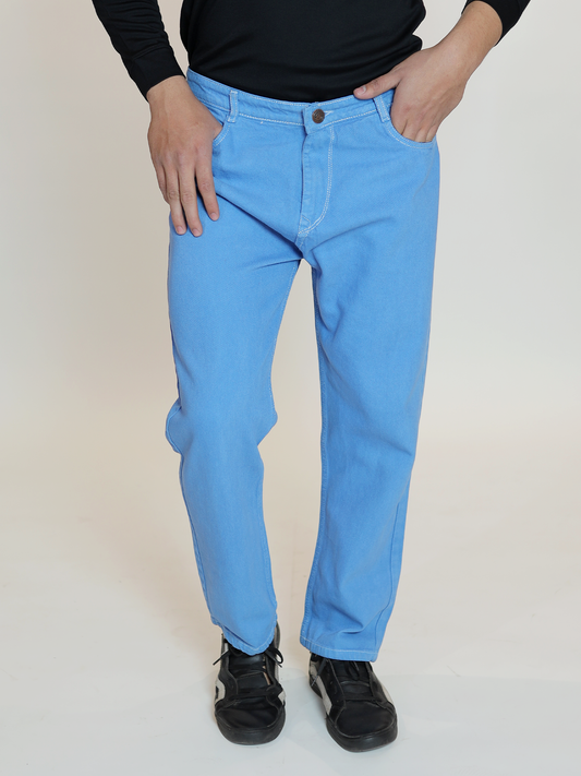 Bright azure straight-leg jeans