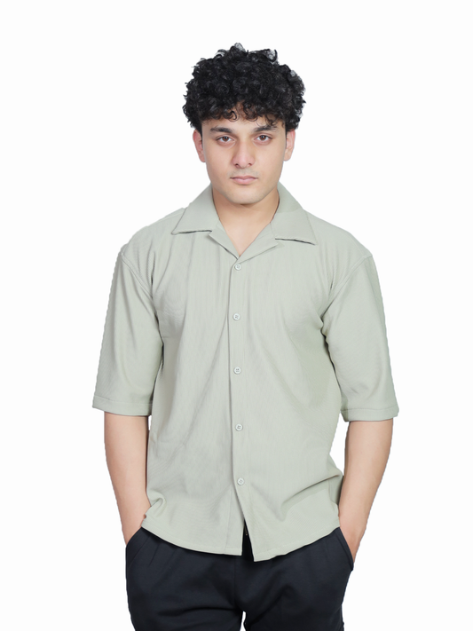 Olive Breeze Cuban Collar Oversized Shirt