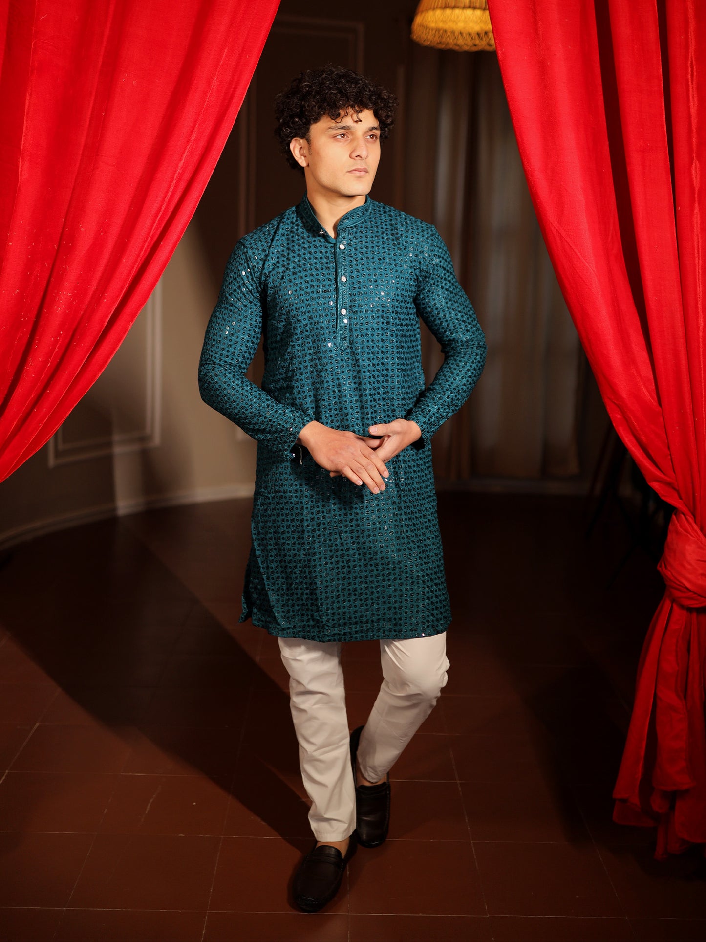 Peacock Teal Contemporary Classic Kurta Pajama