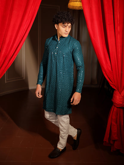 Peacock Teal Contemporary Classic Kurta Pajama