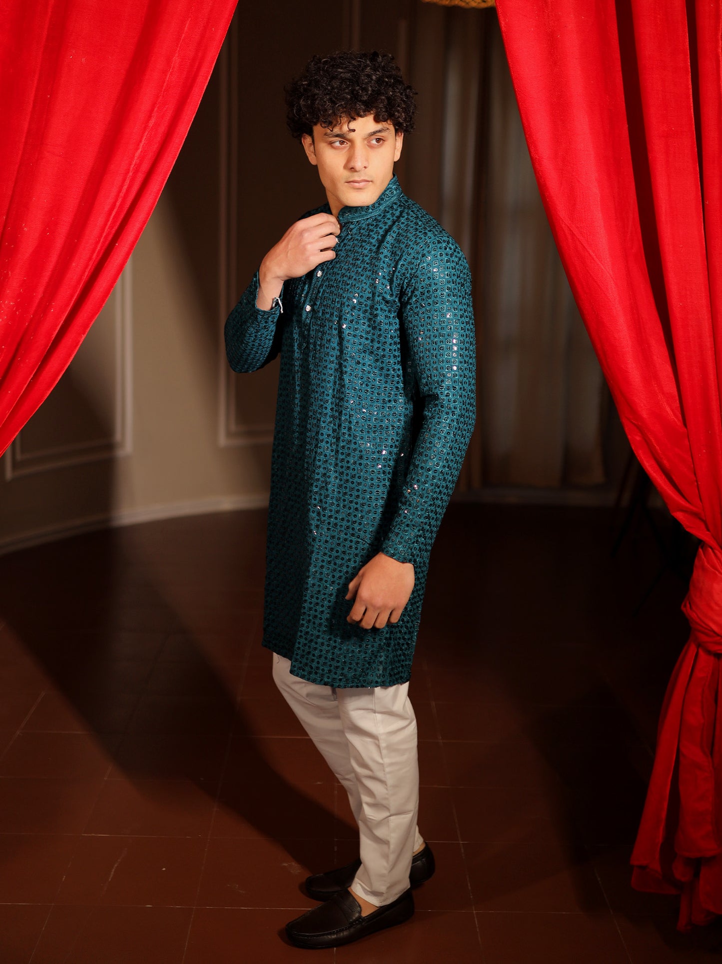 Peacock Teal Contemporary Classic Kurta Pajama