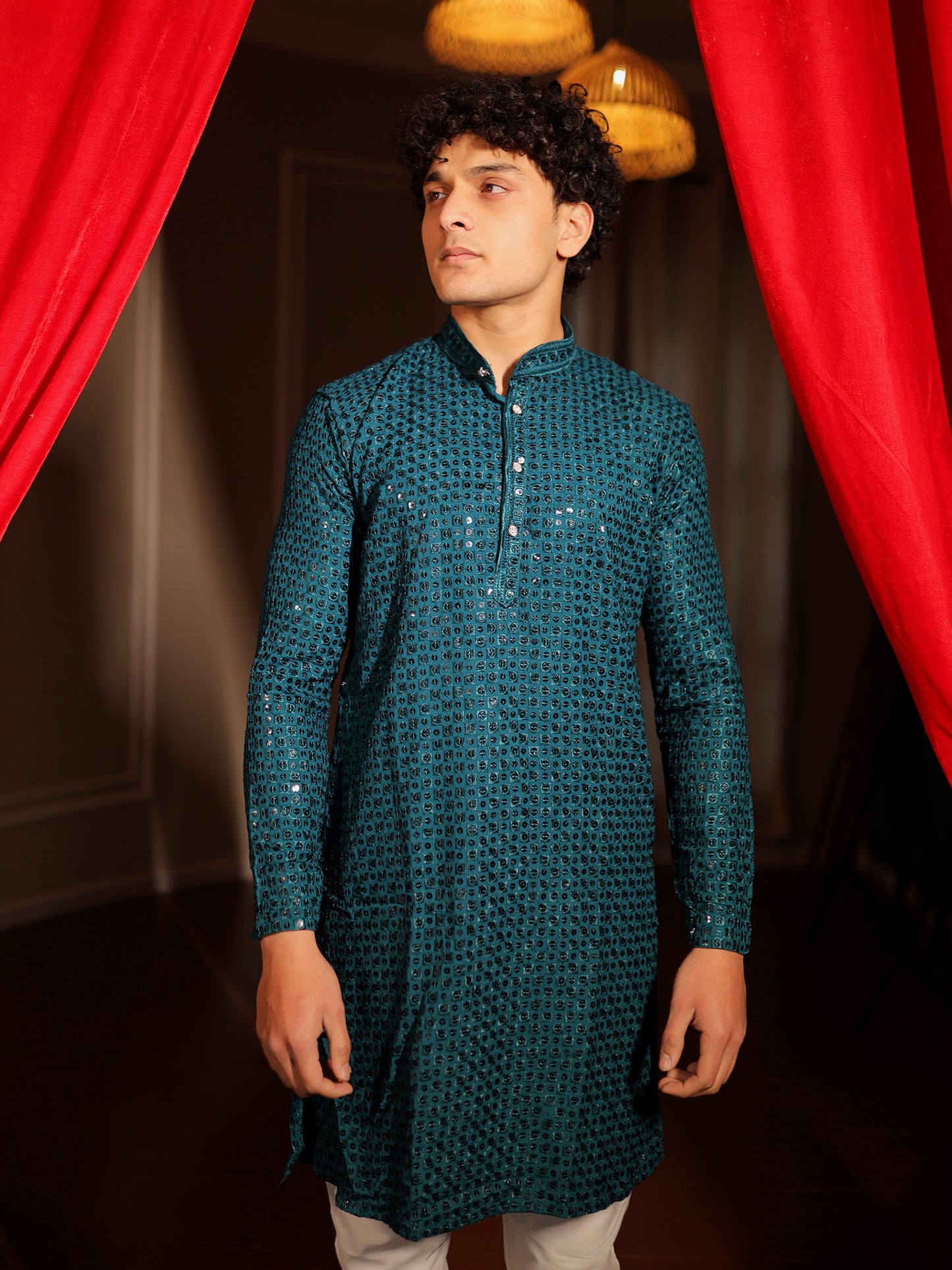 Peacock Teal Contemporary Classic Kurta Pajama